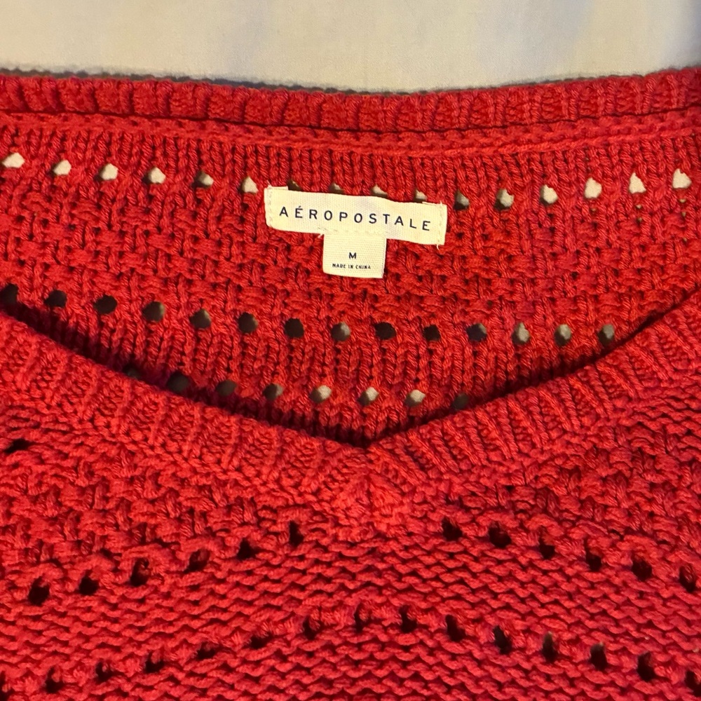 Aeropostale Women's V-Neck Sweater in Bold Reddish Coral